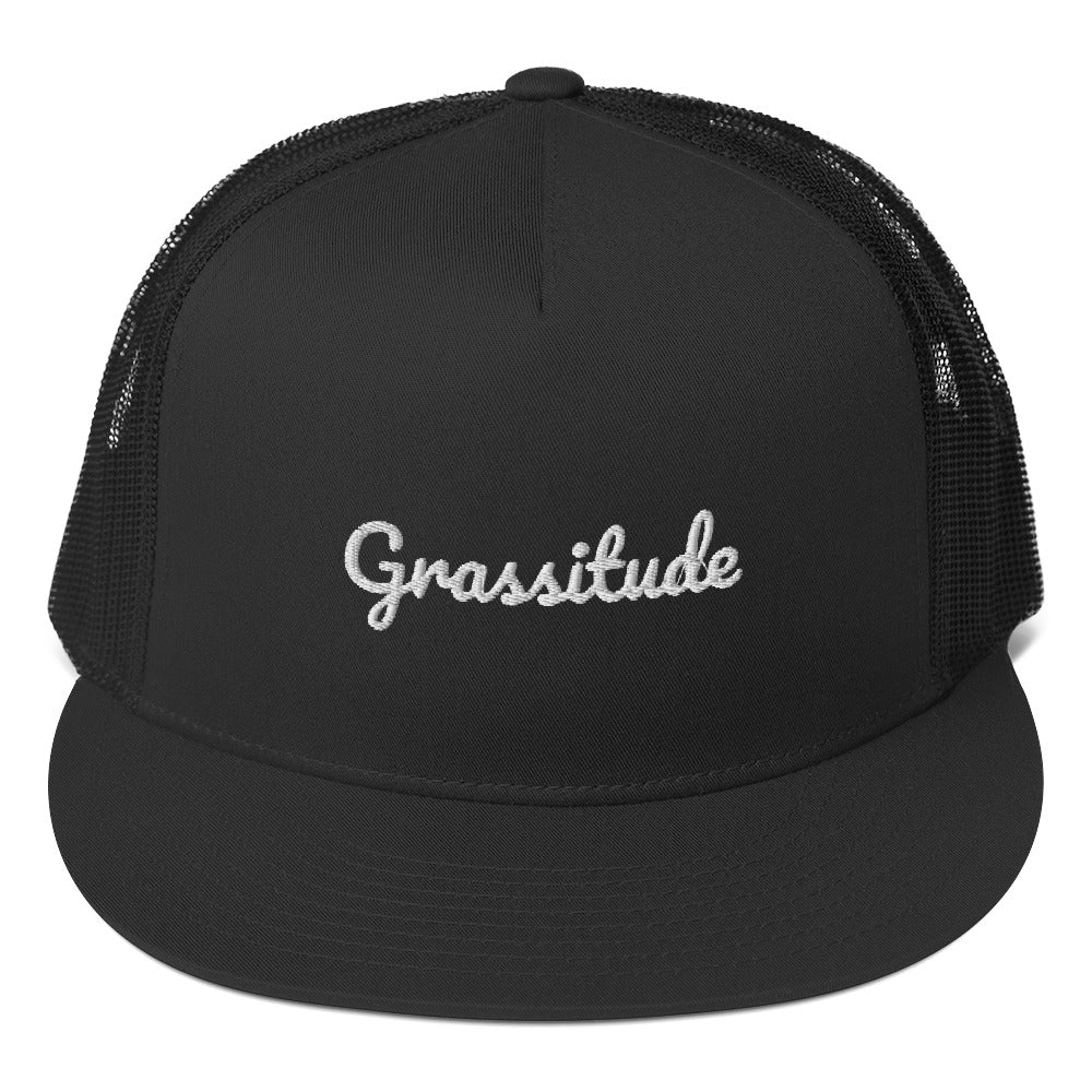 Grassitude White on White Embroidered Trucker Cap