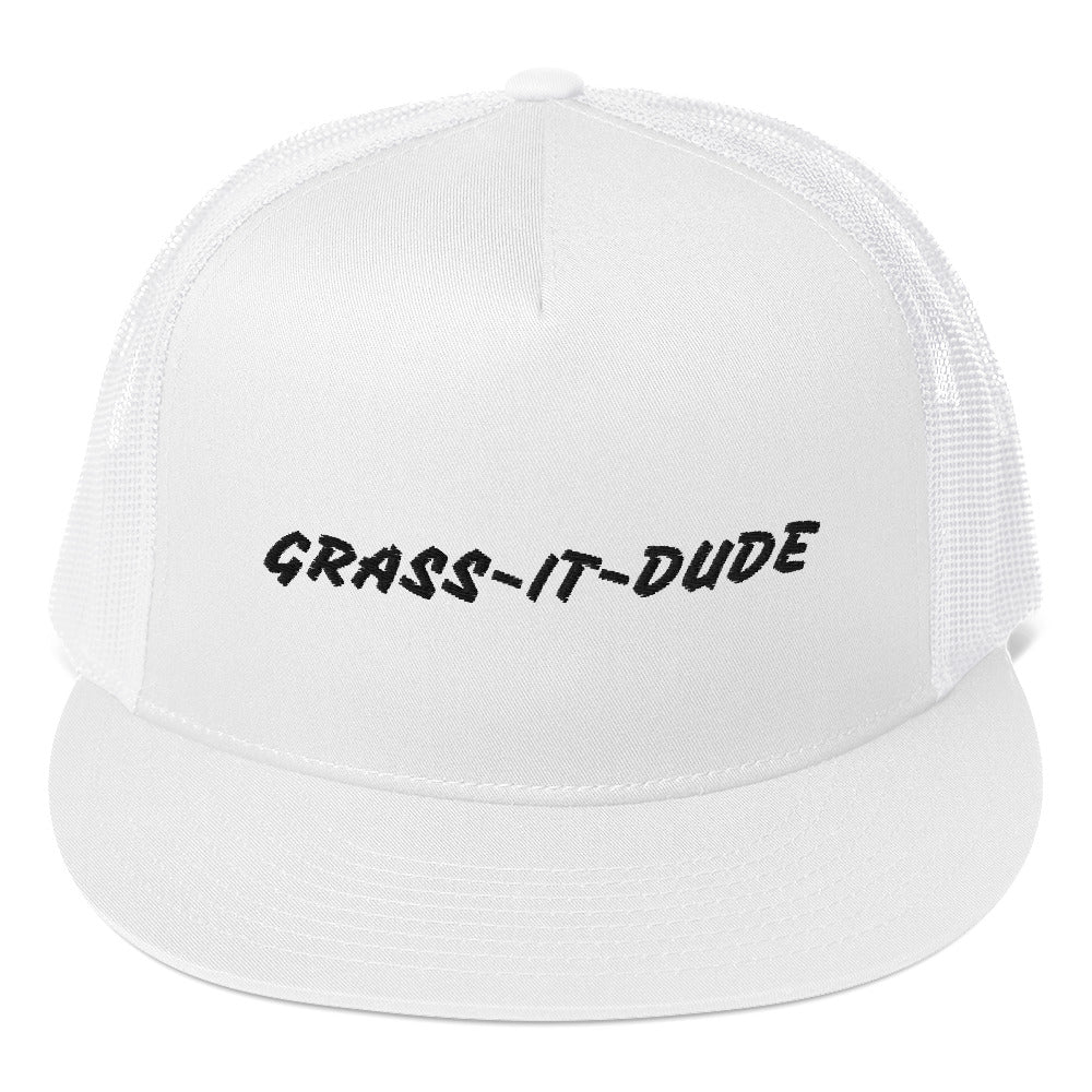 Grass-It-Dude White Embroidered Trucker Cap