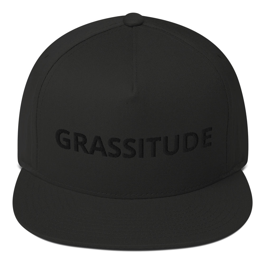 GRASSITUDE Black on Black Embroidered Flat Bill Cap