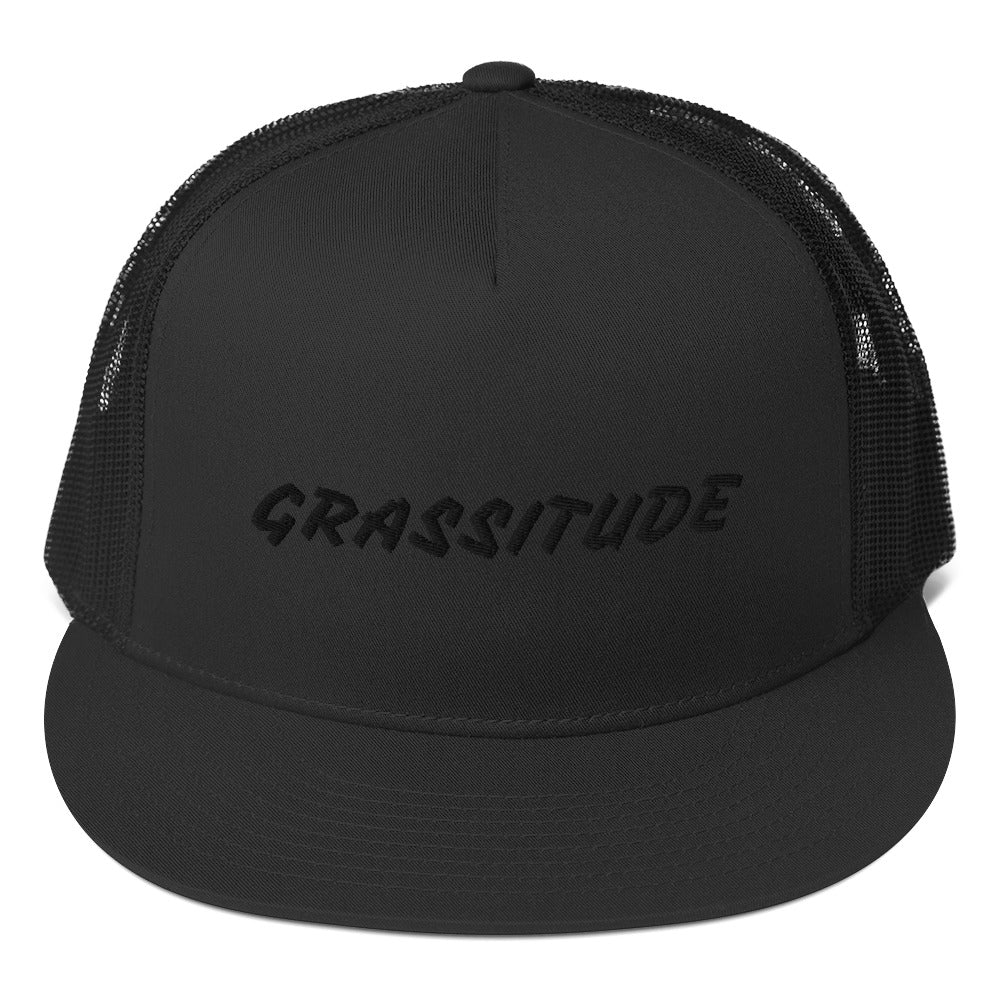 GRASSITUDE Black on Black Embroidered Trucker Cap