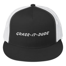 Load image into Gallery viewer, Grass-It-Dude Black Embroidered Trucker Cap
